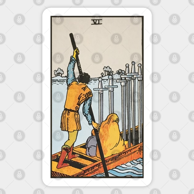 Six of swords tarot card Sticker by Nate's World of Tees